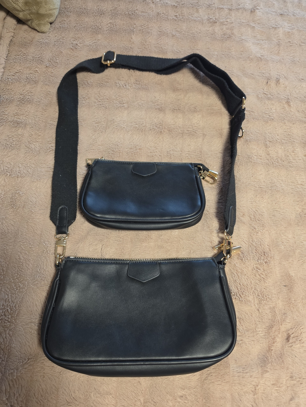 Black Double Pouch Crossbody Bag with Adjustable Strap